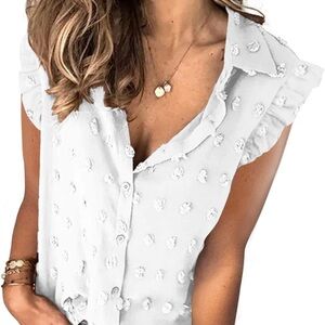 Astylish Sleeveless Women’s Swiss Dot V-Neck